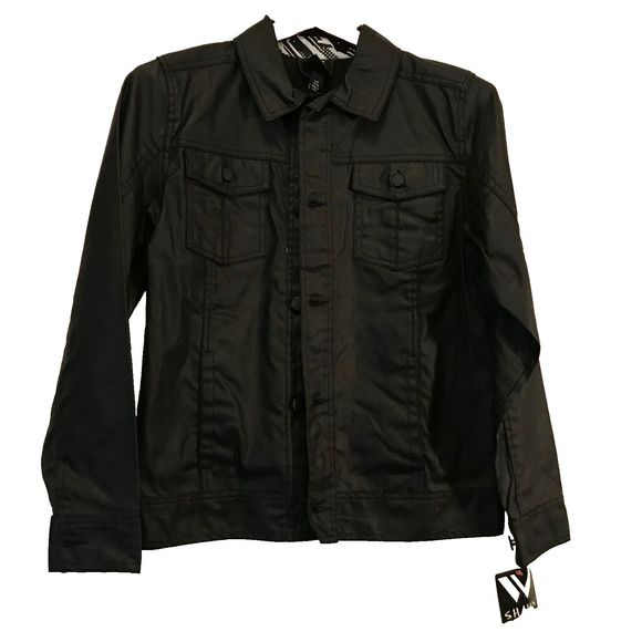 New Shawn White Coated Black button up Motor Jacket Boys Large 12-14